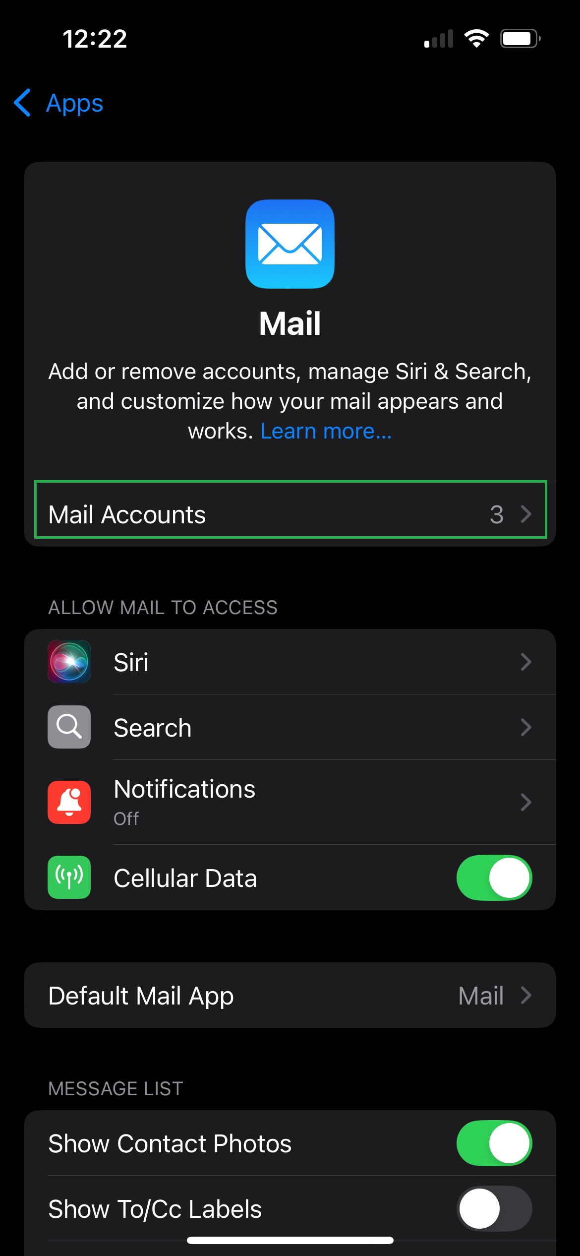 Gmail settings menu screenshot
