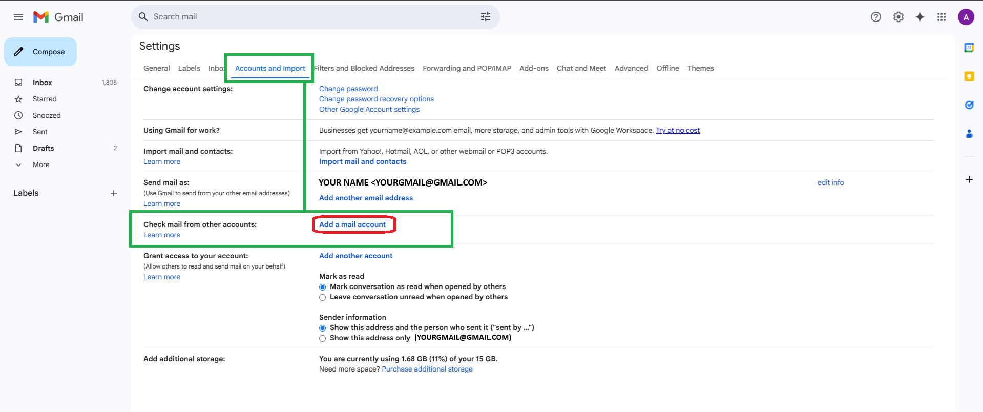 Accounts and import tab screenshot